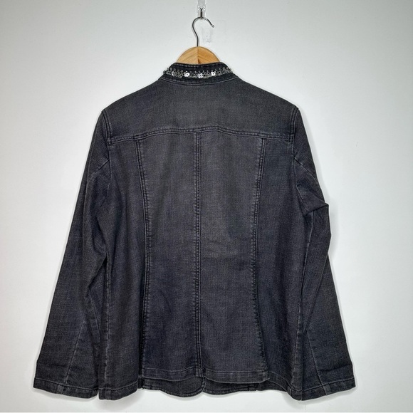 Chico’s Black Embellished Denim Jacket Size Large - Picture 8 of 11